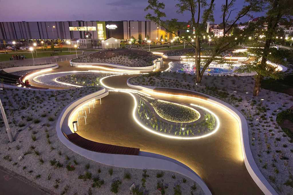 Landscape design，children，Playground，Play with water，Childlike interest，curve，rainbow，