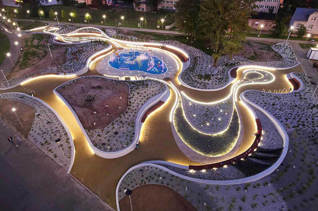 Landscape design，children，Playground，Play with water，Childlike interest，curve，rainbow，