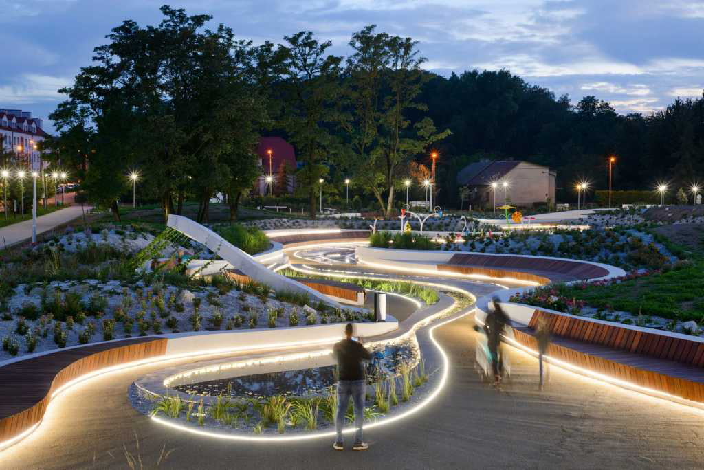 Landscape design，children，Playground，Play with water，Childlike interest，curve，rainbow，