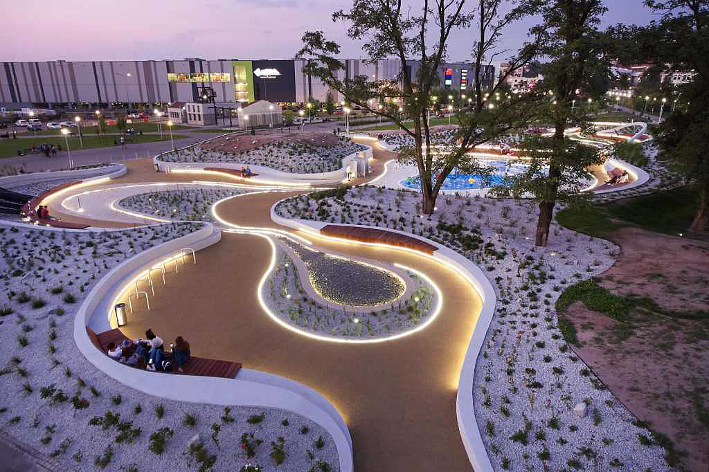 Landscape design，children，Playground，Play with water，Childlike interest，curve，rainbow，