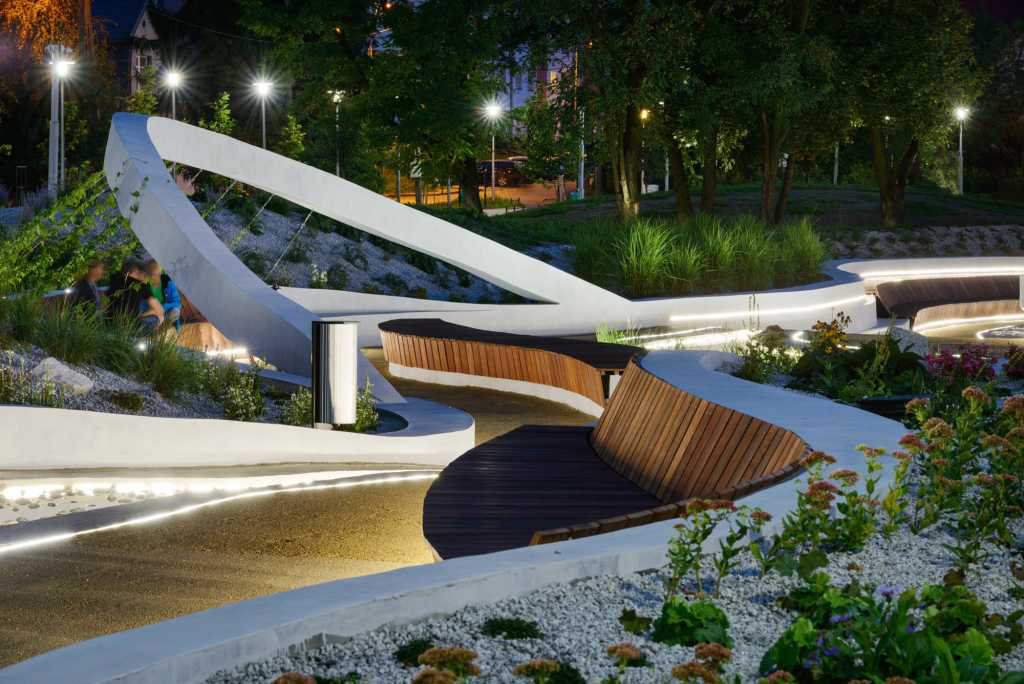 Landscape design，children，Playground，Play with water，Childlike interest，curve，rainbow，