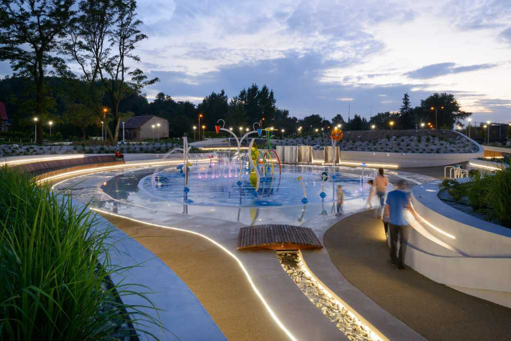Landscape design，children，Playground，Play with water，Childlike interest，curve，rainbow，