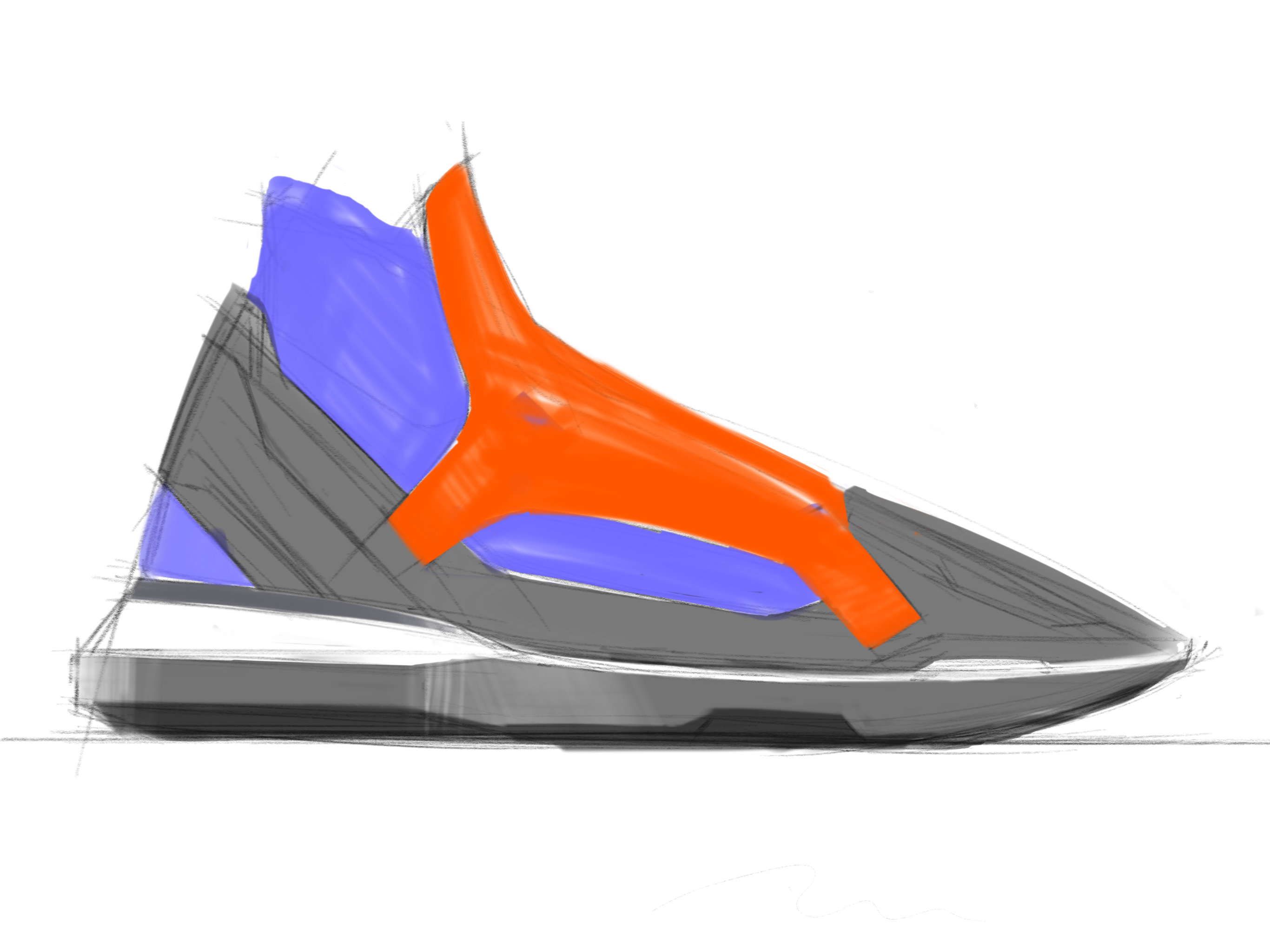 2d rendering，Hand drawn renderings，PS hand drawn，Hand drawn board rendering，Hand drawn effect drawing of shoes，