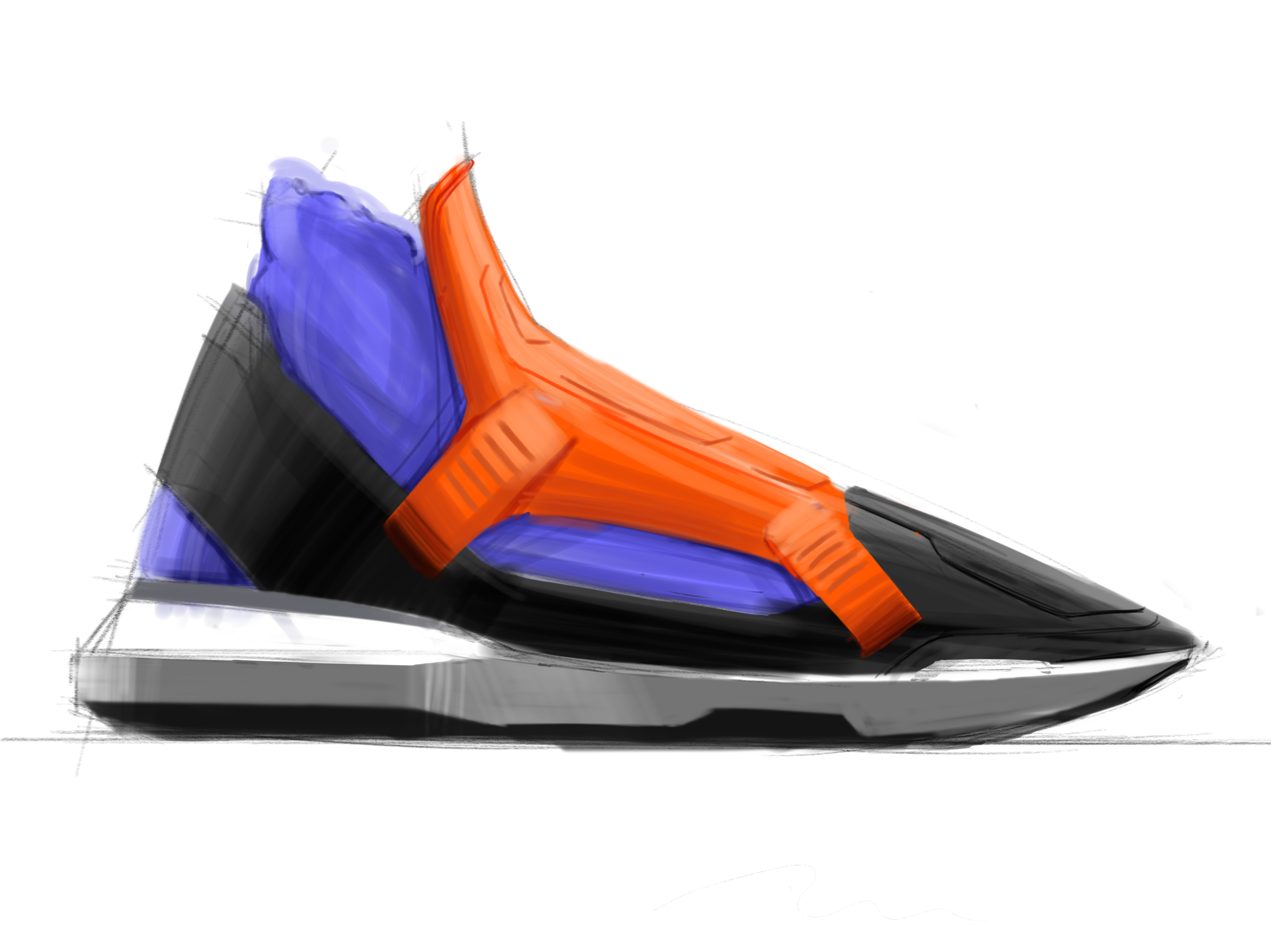 2d rendering，Hand drawn renderings，PS hand drawn，Hand drawn board rendering，Hand drawn effect drawing of shoes，