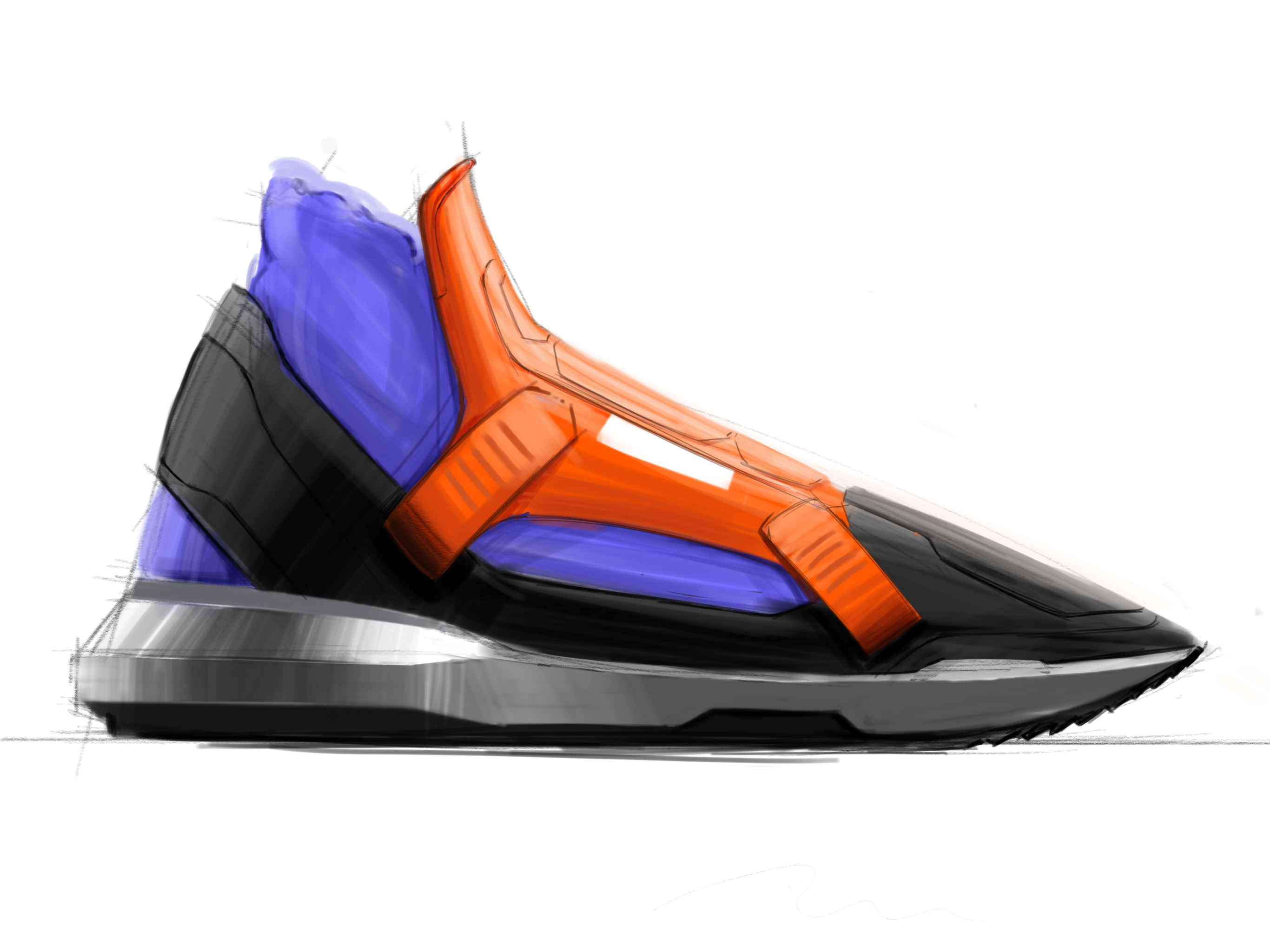 2d rendering，Hand drawn renderings，PS hand drawn，Hand drawn board rendering，Hand drawn effect drawing of shoes，