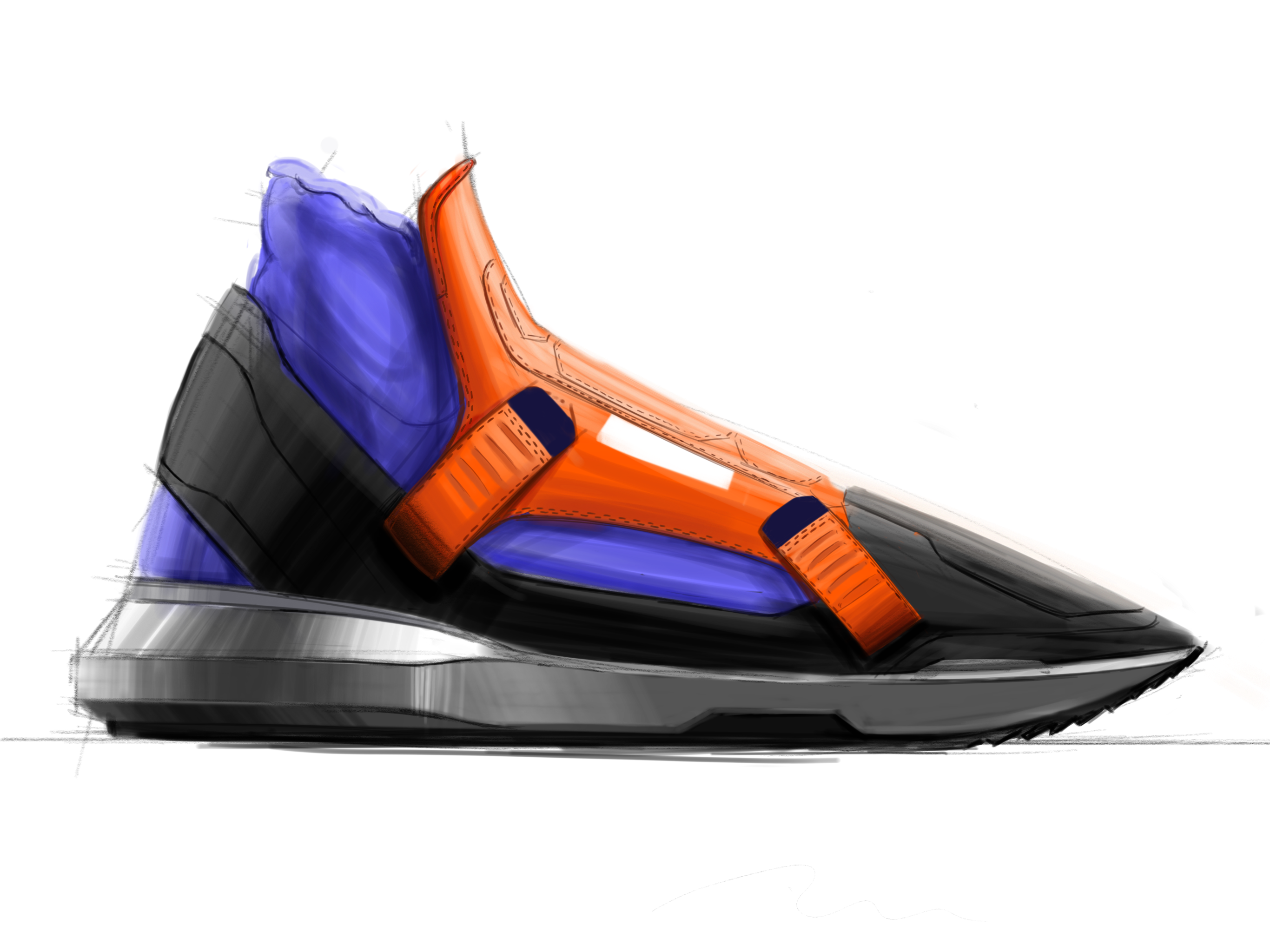 2d rendering，Hand drawn renderings，PS hand drawn，Hand drawn board rendering，Hand drawn effect drawing of shoes，