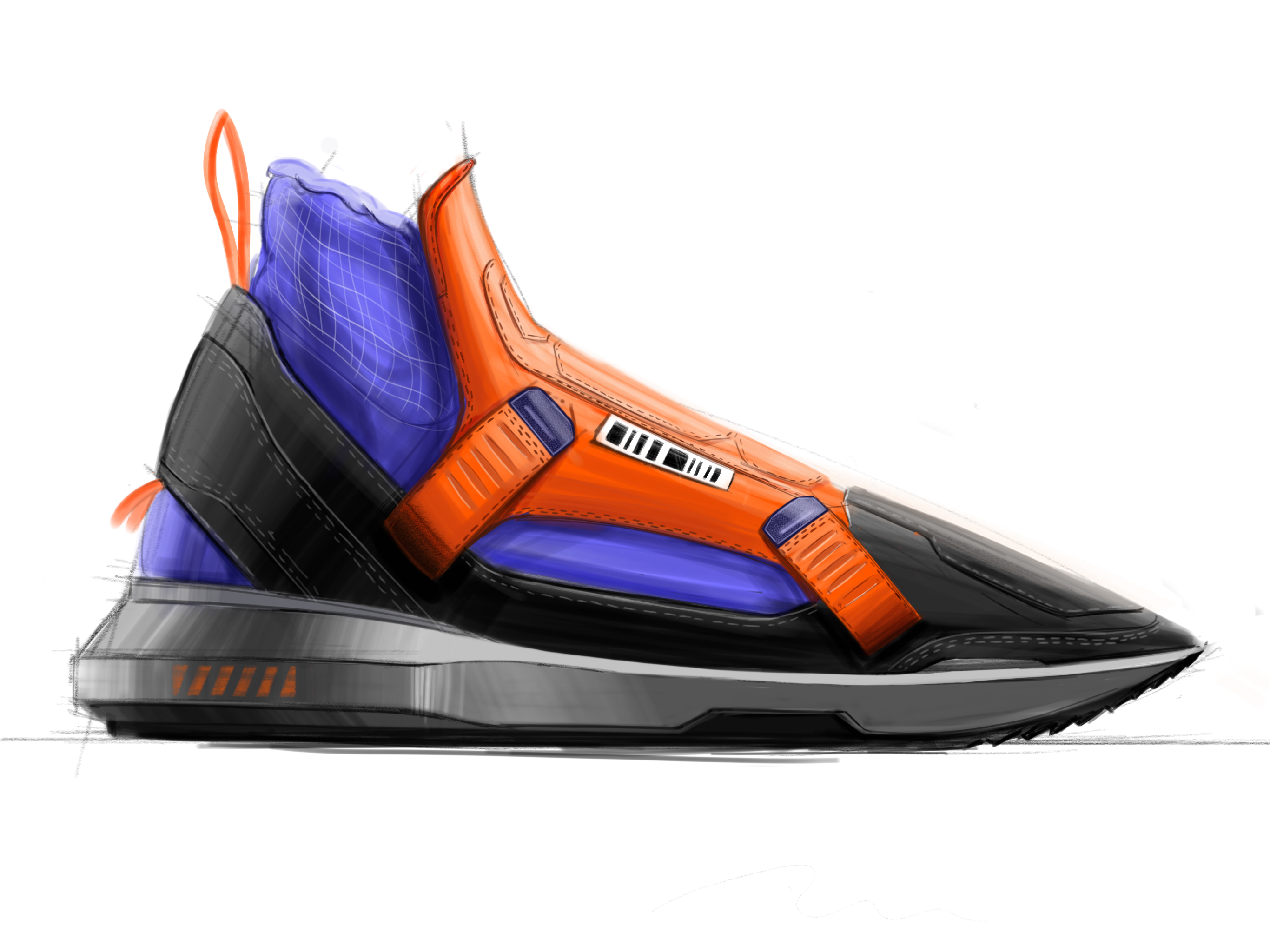 2d rendering，Hand drawn renderings，PS hand drawn，Hand drawn board rendering，Hand drawn effect drawing of shoes，