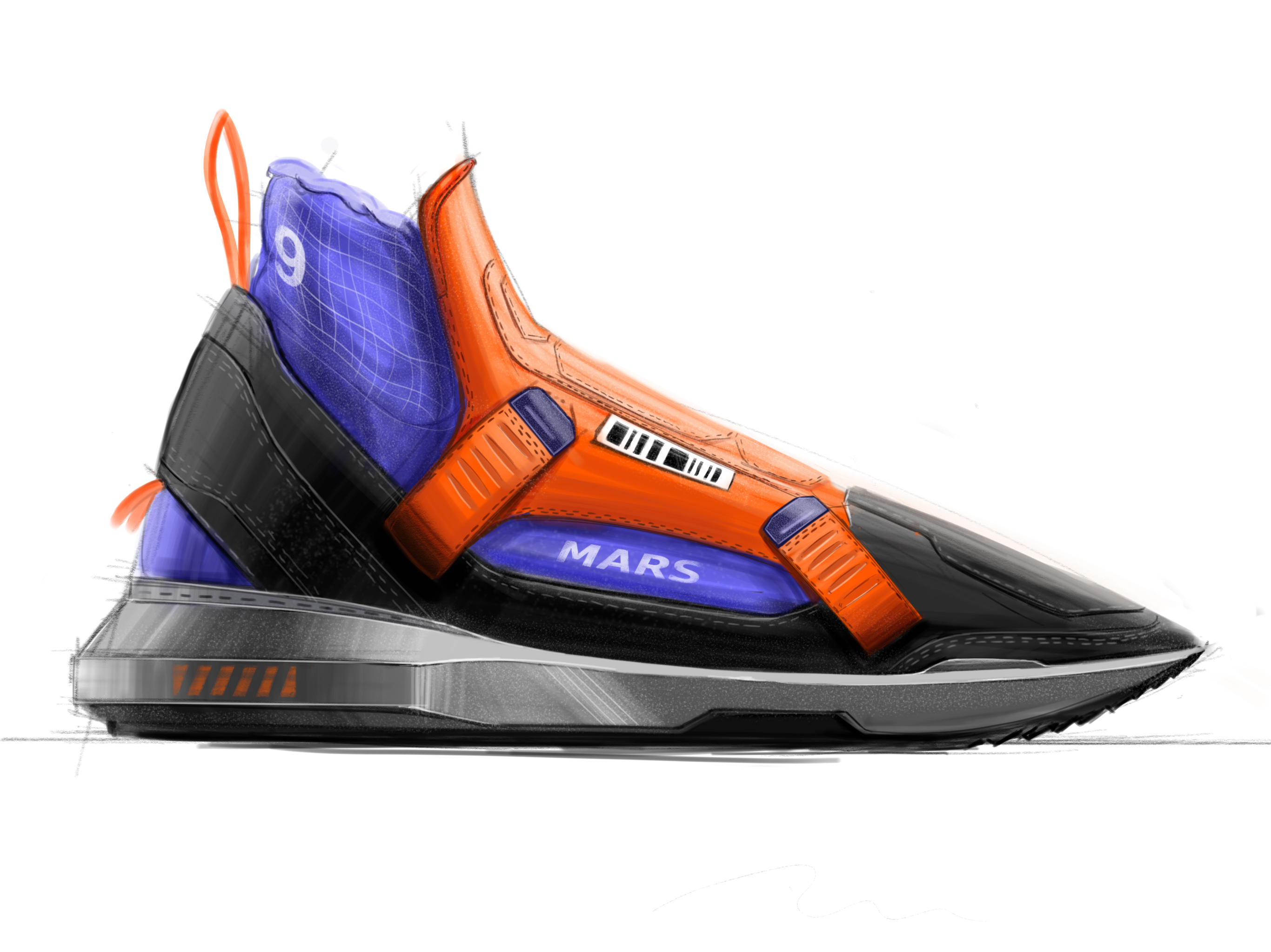 2d rendering，Hand drawn renderings，PS hand drawn，Hand drawn board rendering，Hand drawn effect drawing of shoes，