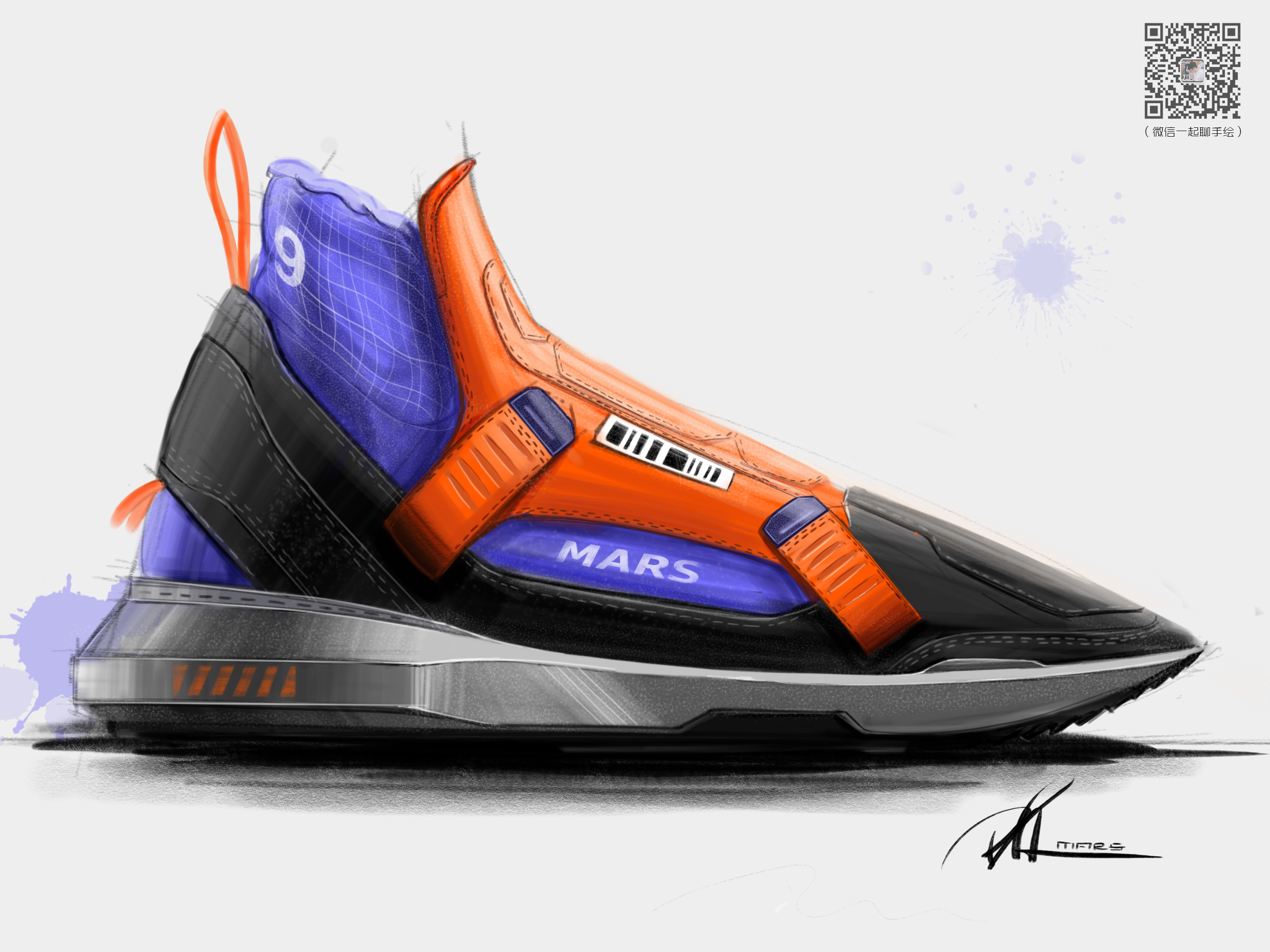 2d rendering，Hand drawn renderings，PS hand drawn，Hand drawn board rendering，Hand drawn effect drawing of shoes，
