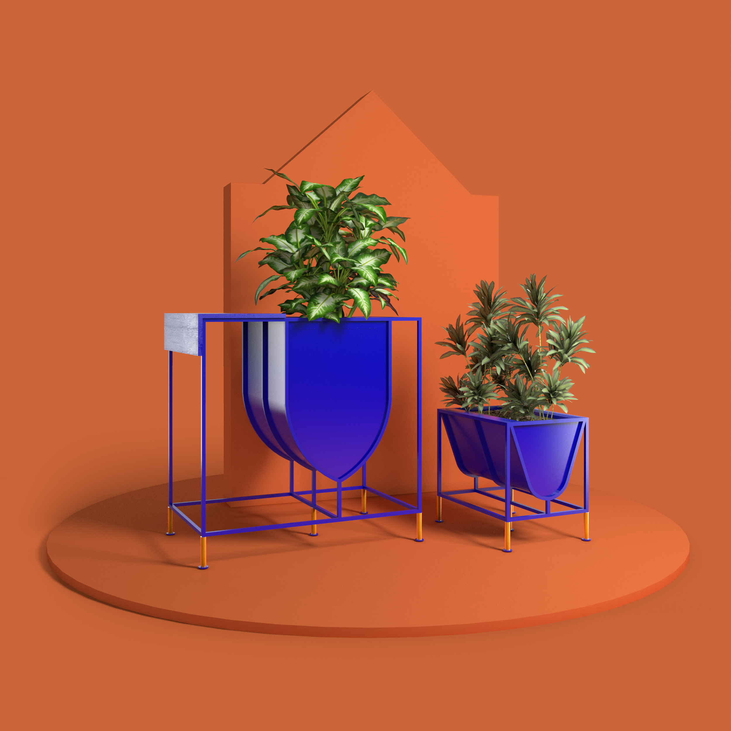 Color contrast，chair，Blue for brick wall，