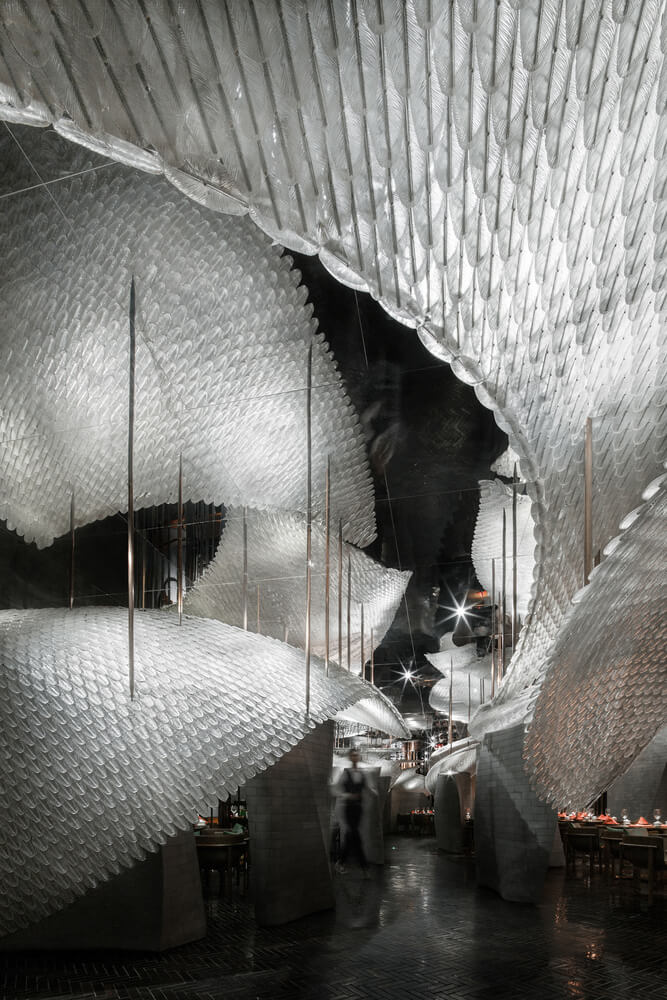 Lighting application，Song dynasty，Glass，traditional culture，Feather，Bionics Design ，restaurant，