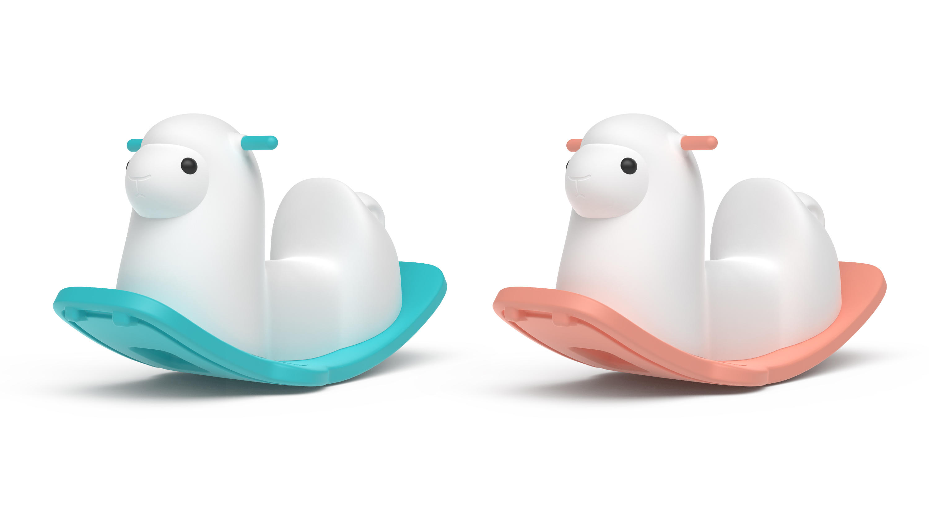 Children, rocking horses, alpacas，