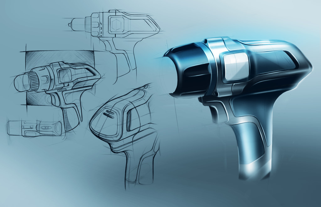 Electric drill，Electric tool，Hand drawn，design sketch，Tools and equipment，