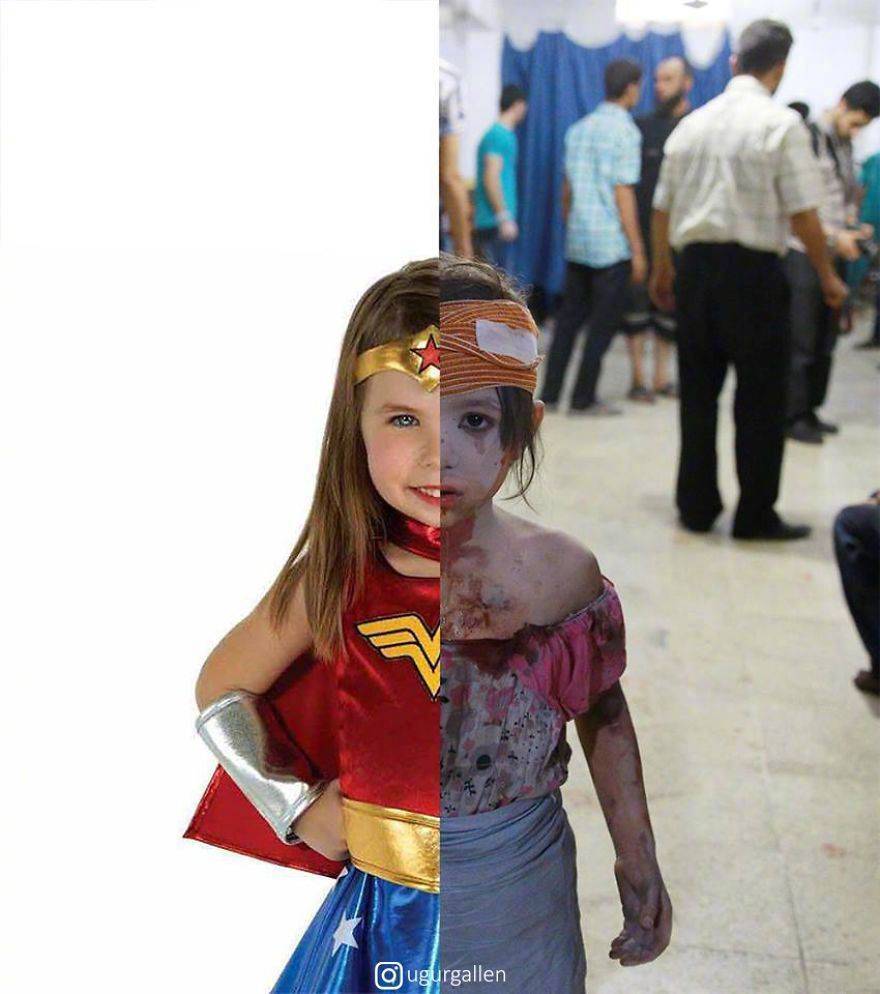 Photography，life，contrast，Collage，Warfare，suffering，