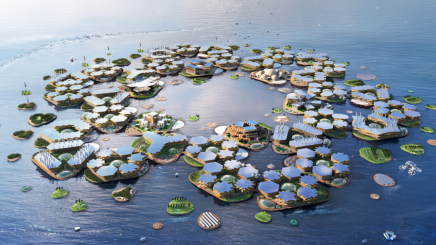 Architecture，seawater，Floating city，