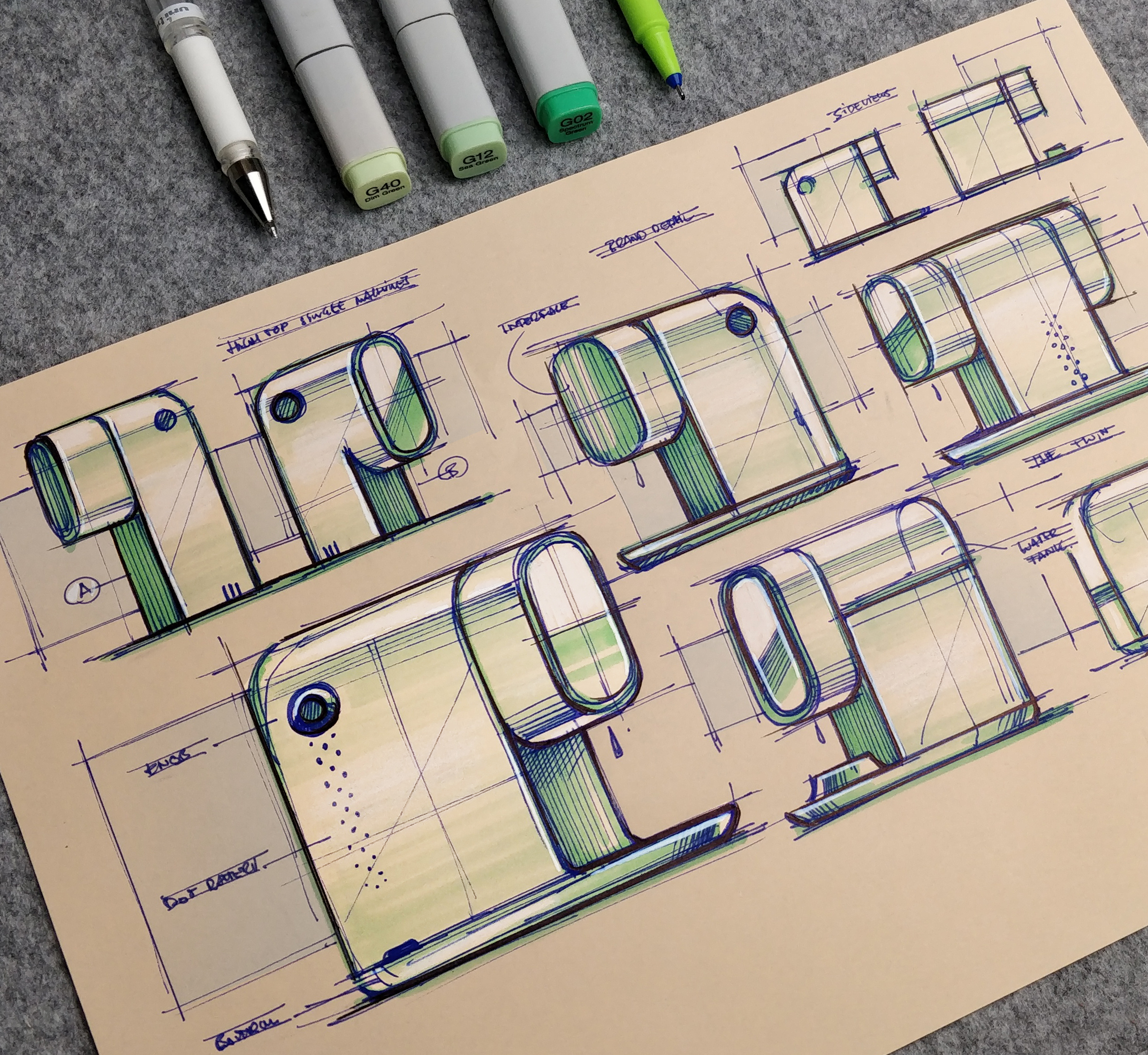 product design，Hand drawn，marker pen，