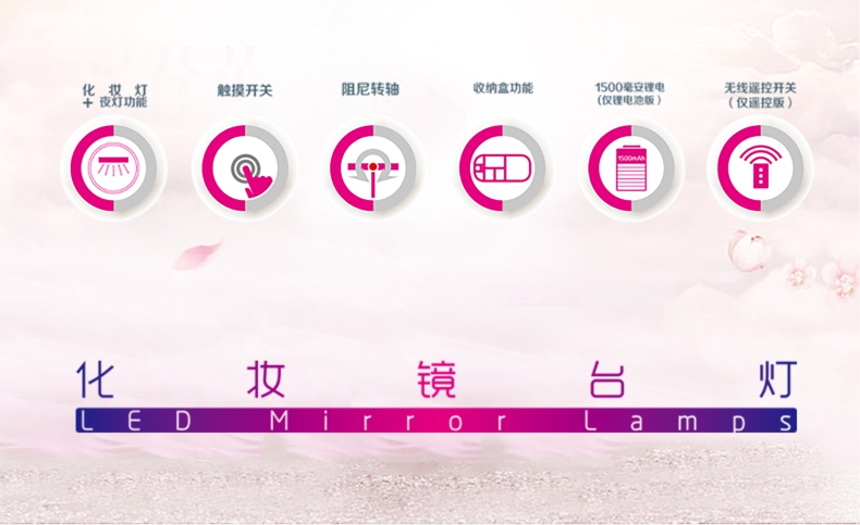 Cosmetic mirror，Night light，Cosmetic products，cosmetic instrument，LED desk lamp，storage box，Beauty mirror，