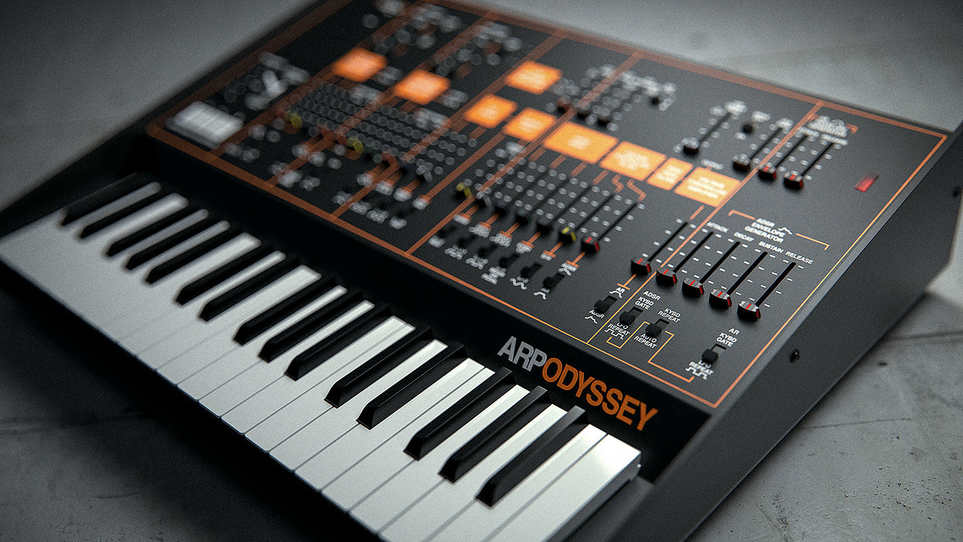 键盘，合成器，Korg ARP Odyssey，cgi，黑色，Ryo Asakura，