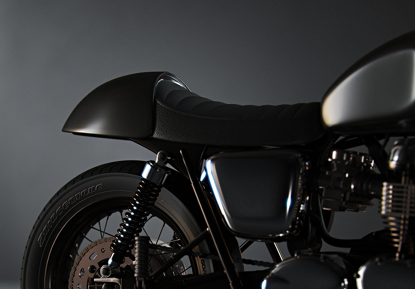 黑色，摩托车，Mitaka Dimov，Triumph Bonneville，胜利邦纳维尔，渲染，