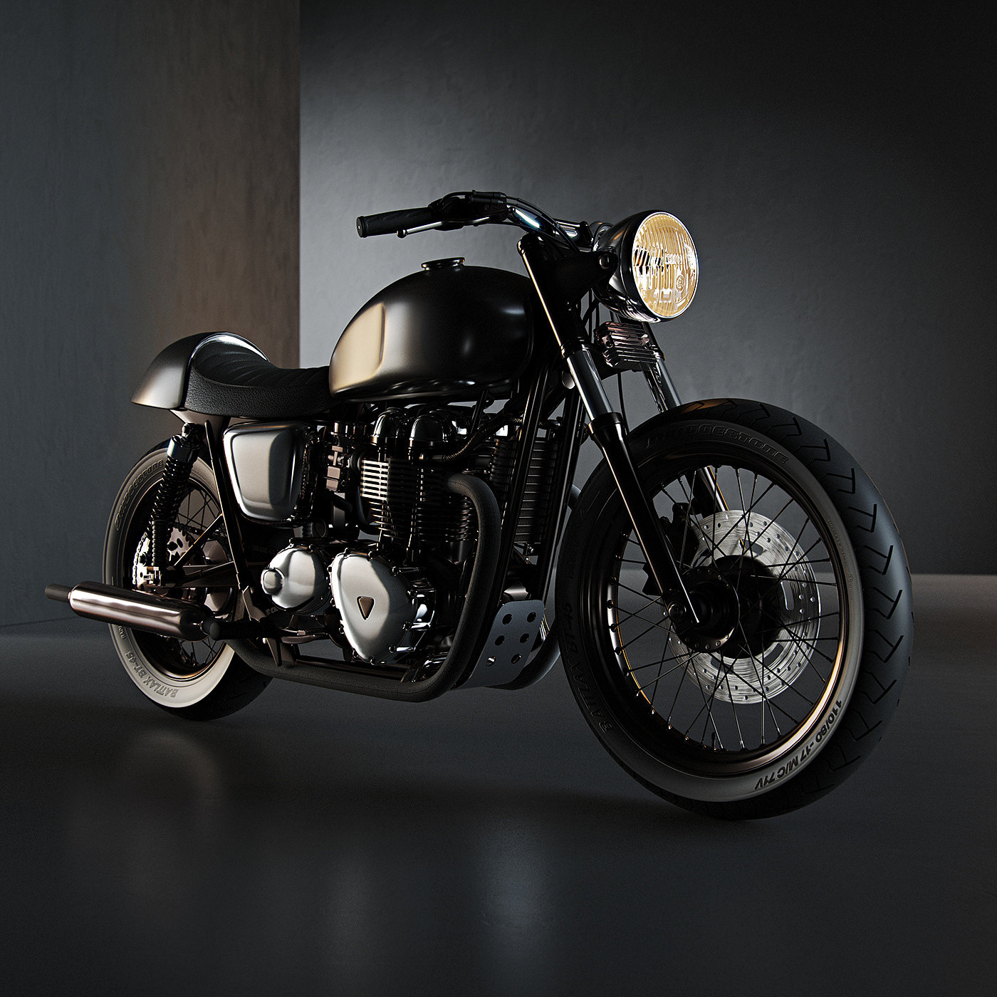 黑色，摩托车，Mitaka Dimov，Triumph Bonneville，胜利邦纳维尔，渲染，