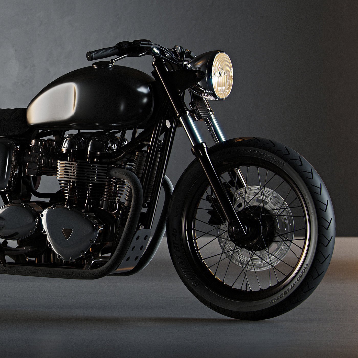 黑色，摩托车，Mitaka Dimov，Triumph Bonneville，胜利邦纳维尔，渲染，