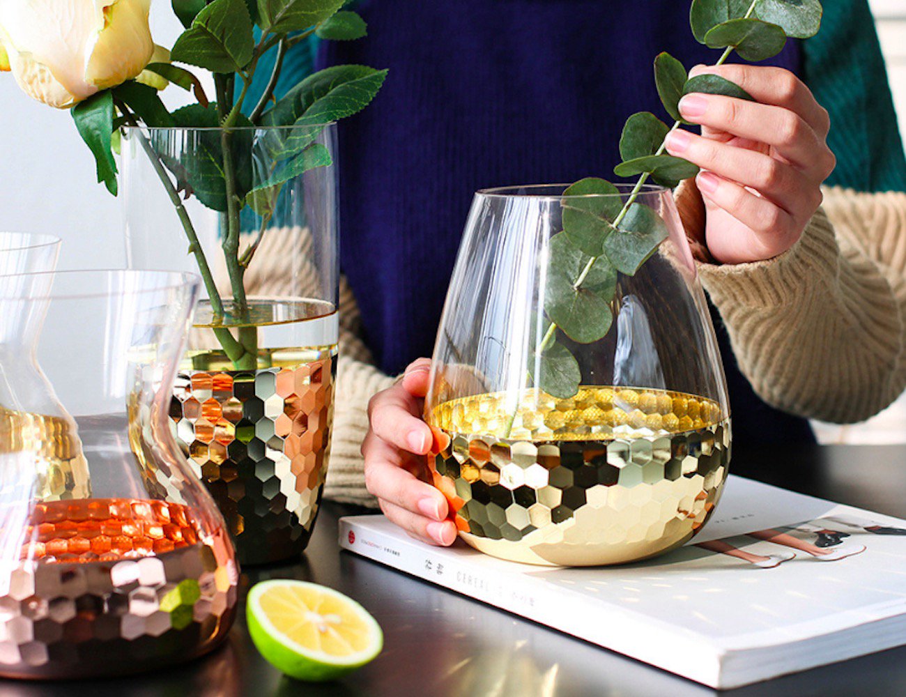 Hammered，Glass，vase，Color painting，