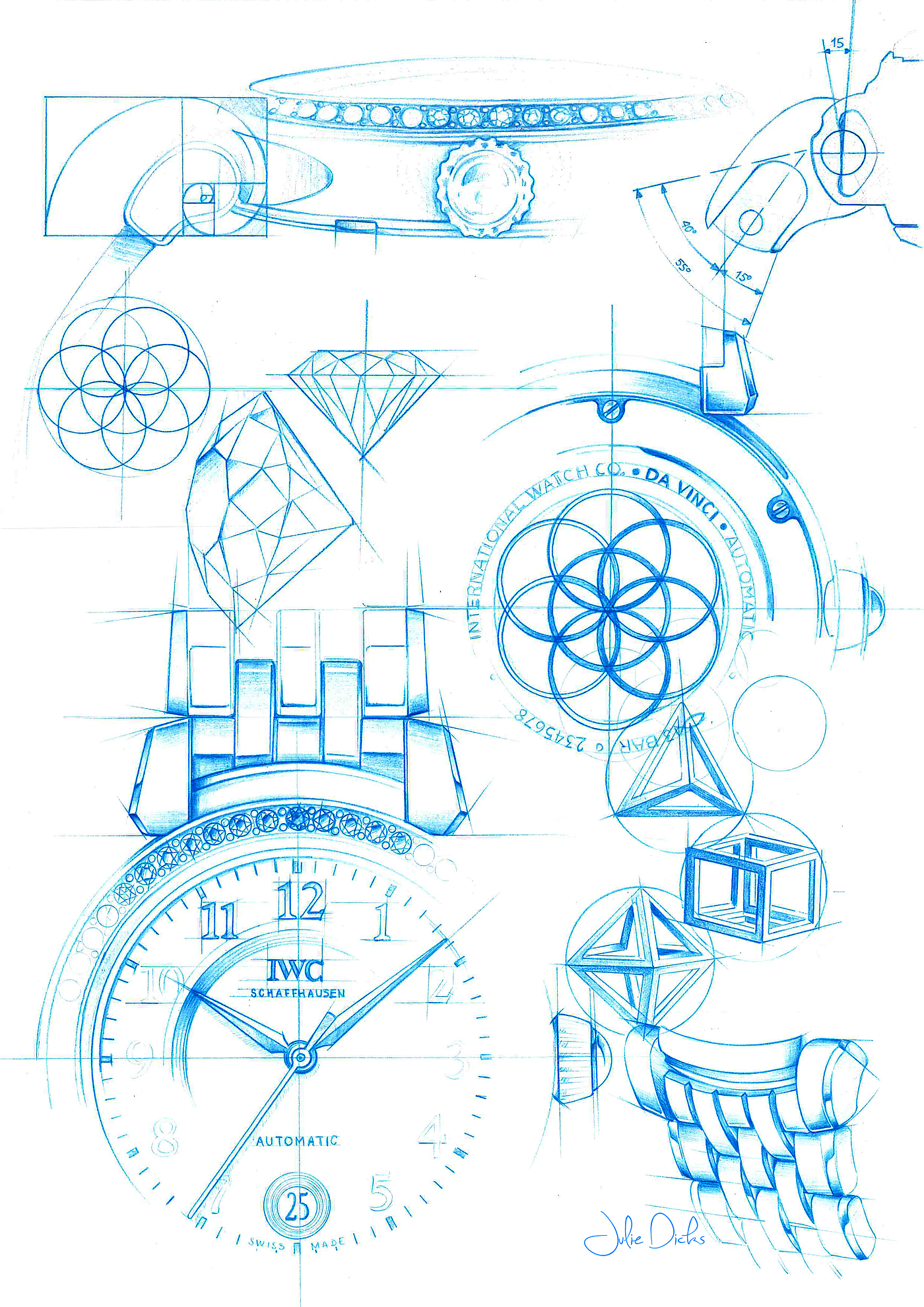 Wrist watch，Hand drawn，Design draft，sketch，