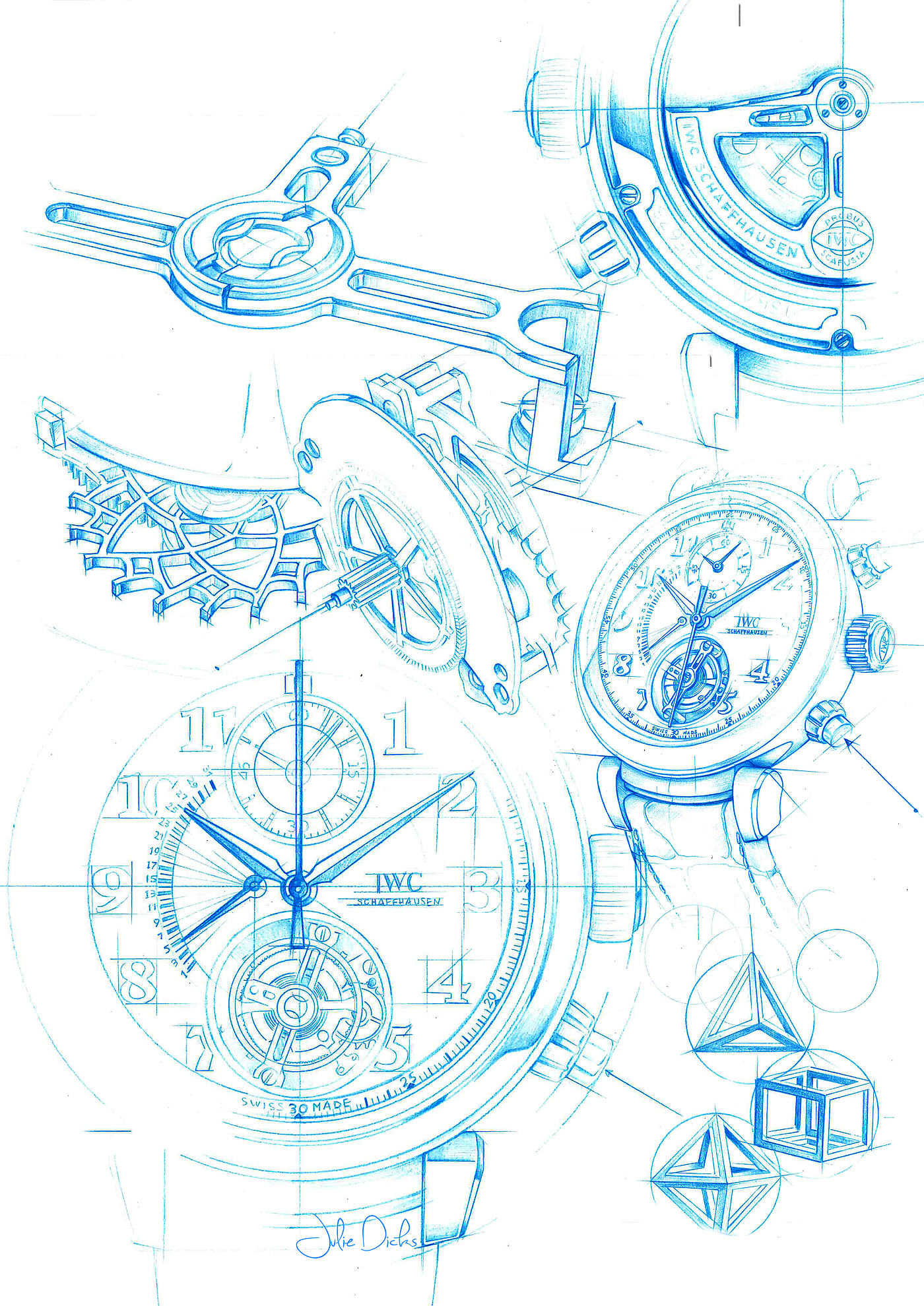 Wrist watch，Hand drawn，Design draft，sketch，