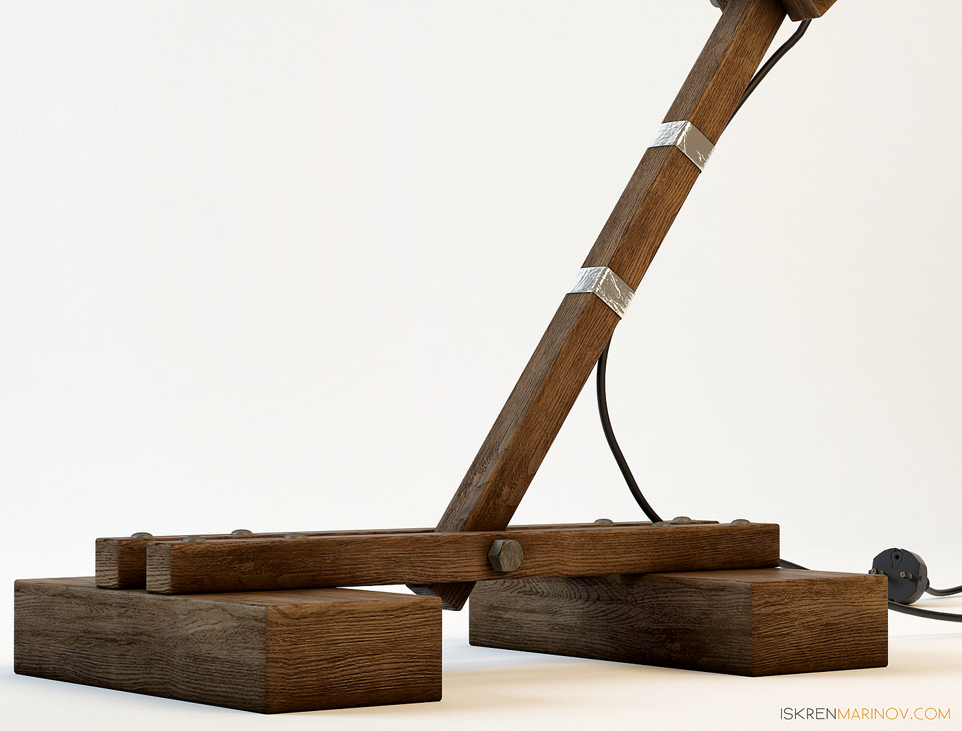 wooden ，Desk lamp，three-dimensional，design sketch，