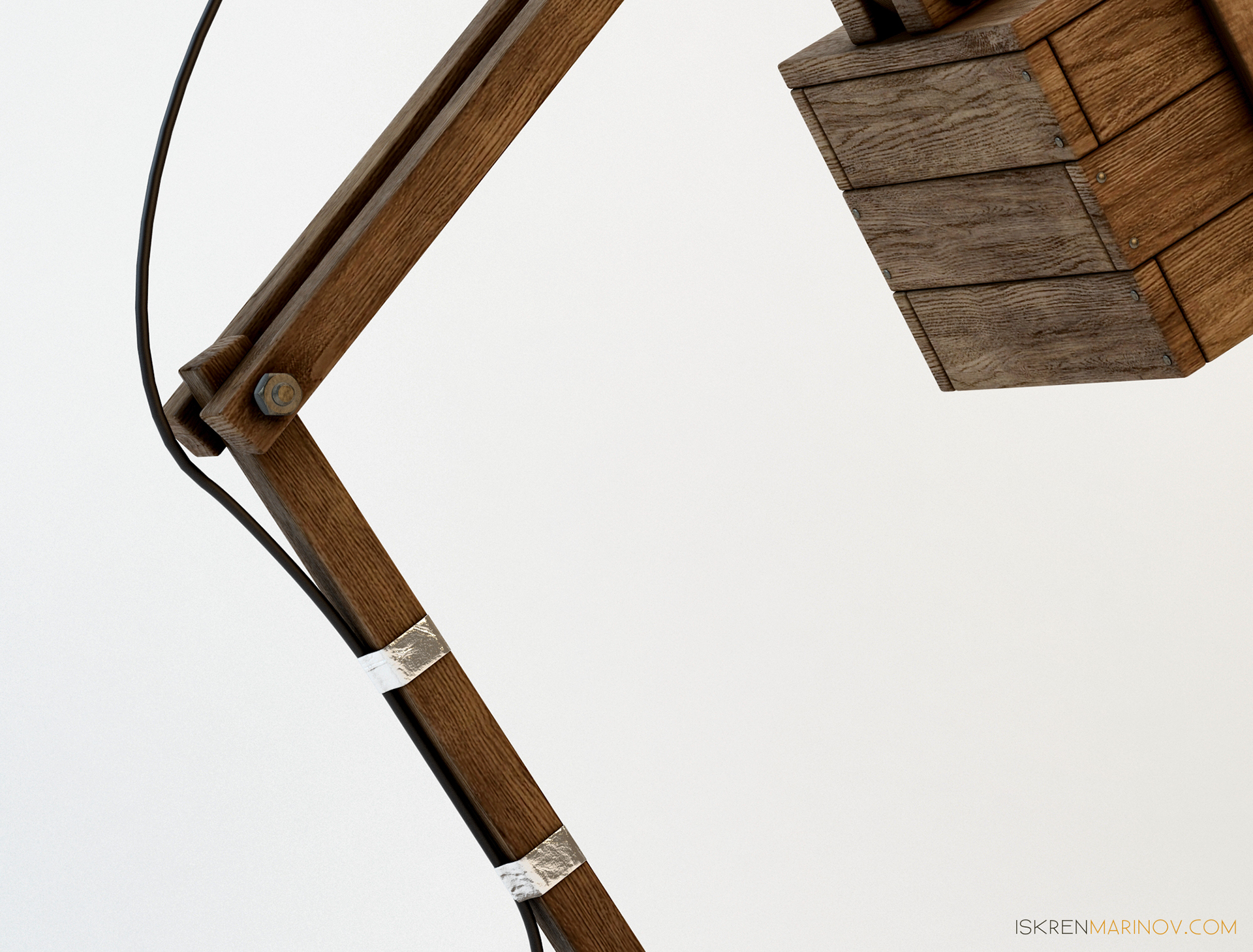 wooden ，Desk lamp，three-dimensional，design sketch，