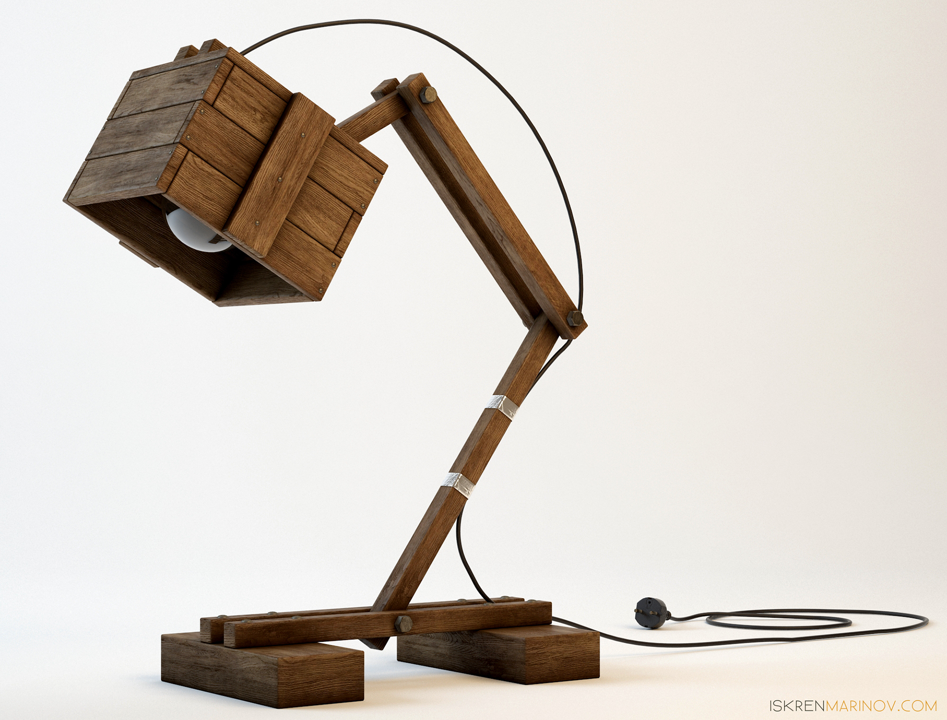 wooden ，Desk lamp，three-dimensional，design sketch，