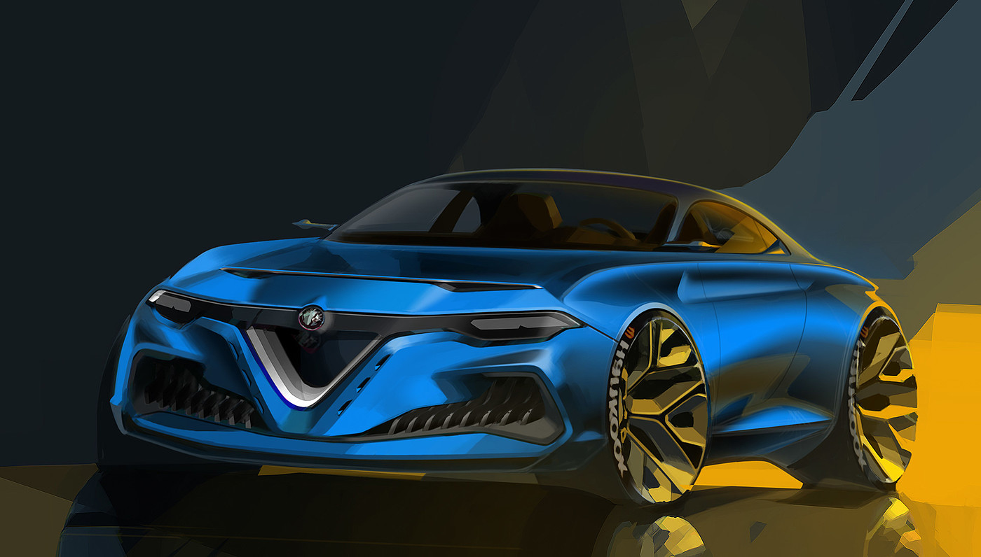 Digital hand drawing，Automobile design，alfa，