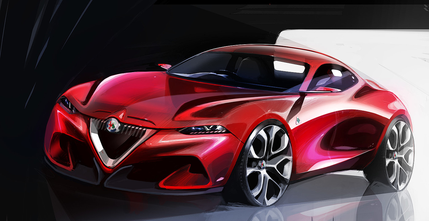 Digital hand drawing，Automobile design，alfa，