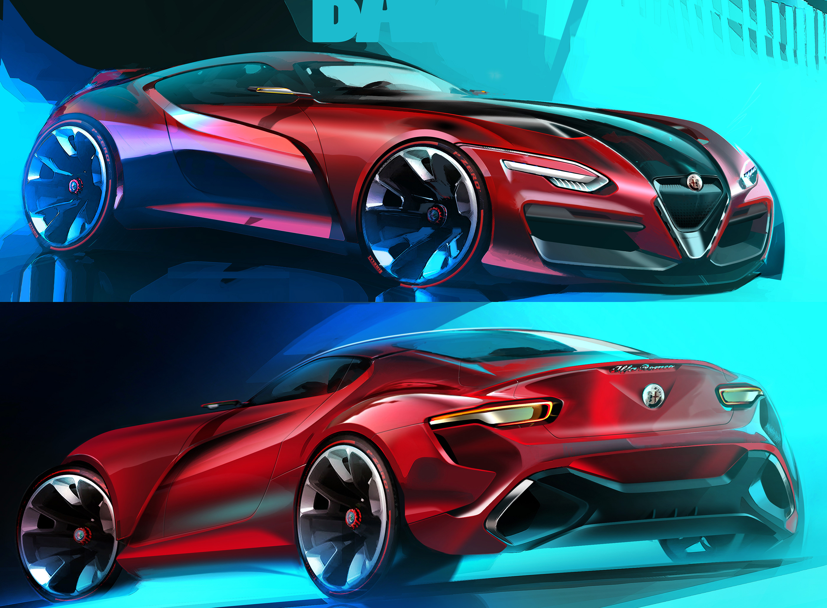 Digital hand drawing，Automobile design，alfa，