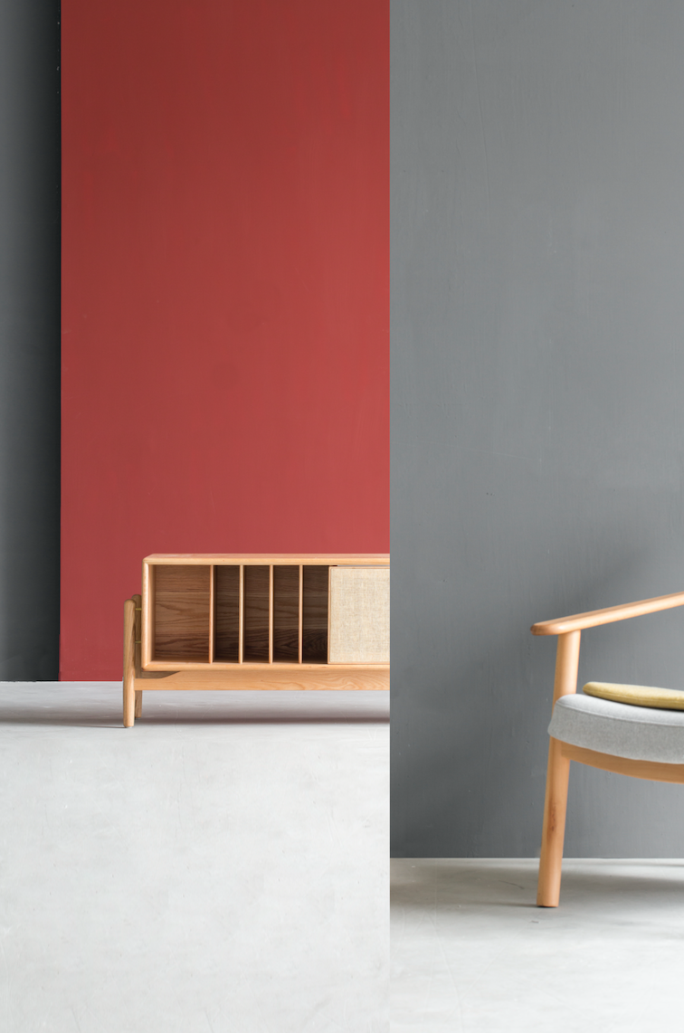 TV cabinet, paper rattan, solid wood，