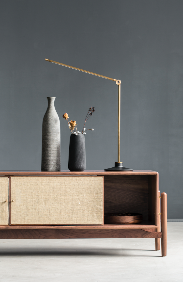 TV cabinet, paper rattan, solid wood，