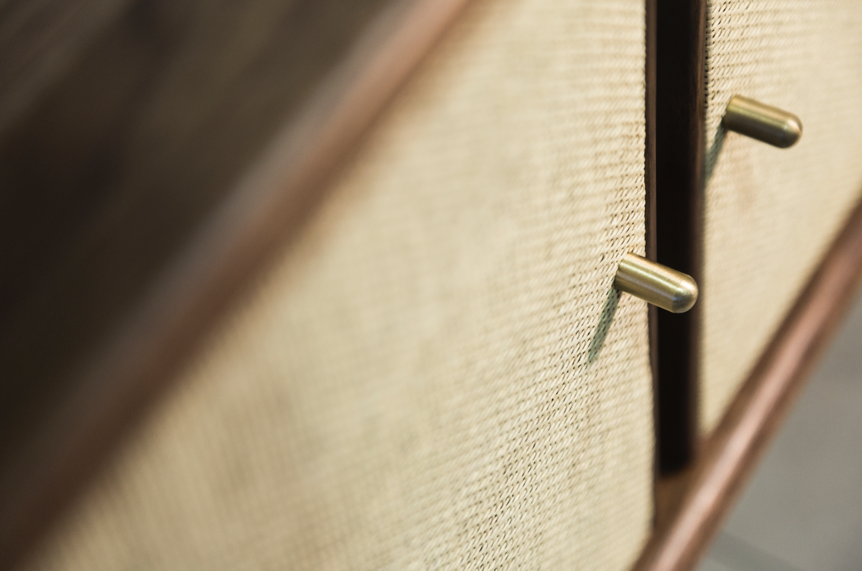 TV cabinet, paper rattan, solid wood，