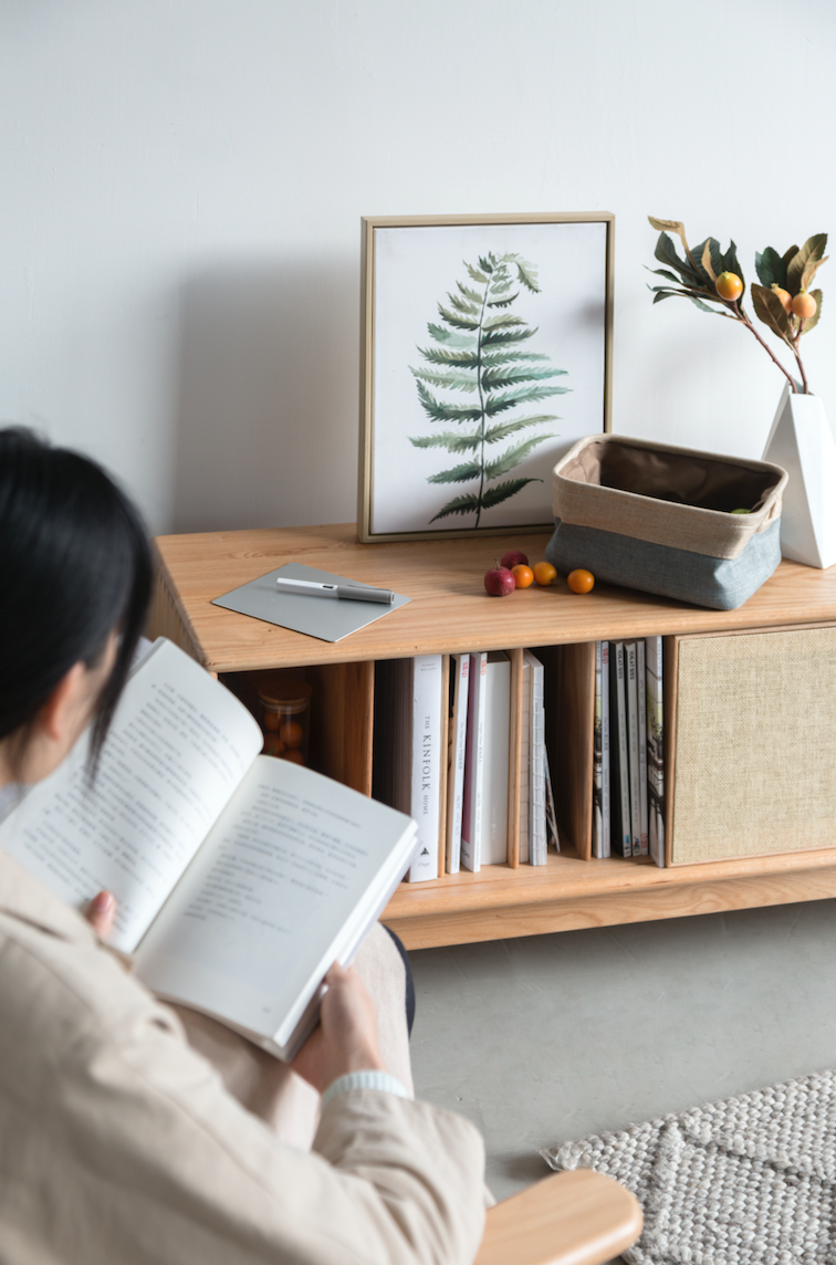 TV cabinet, paper rattan, solid wood，