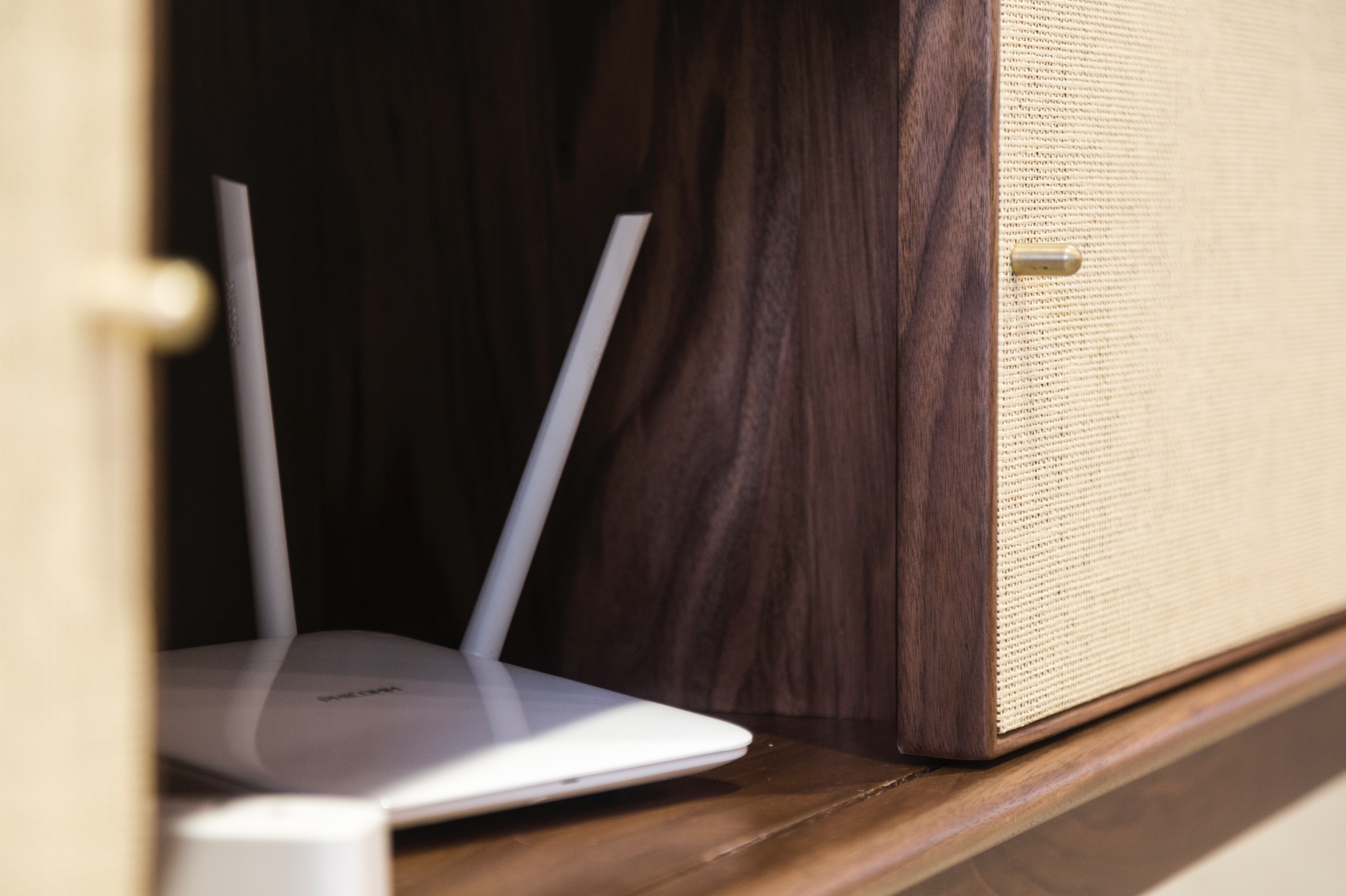 TV cabinet, paper rattan, solid wood，