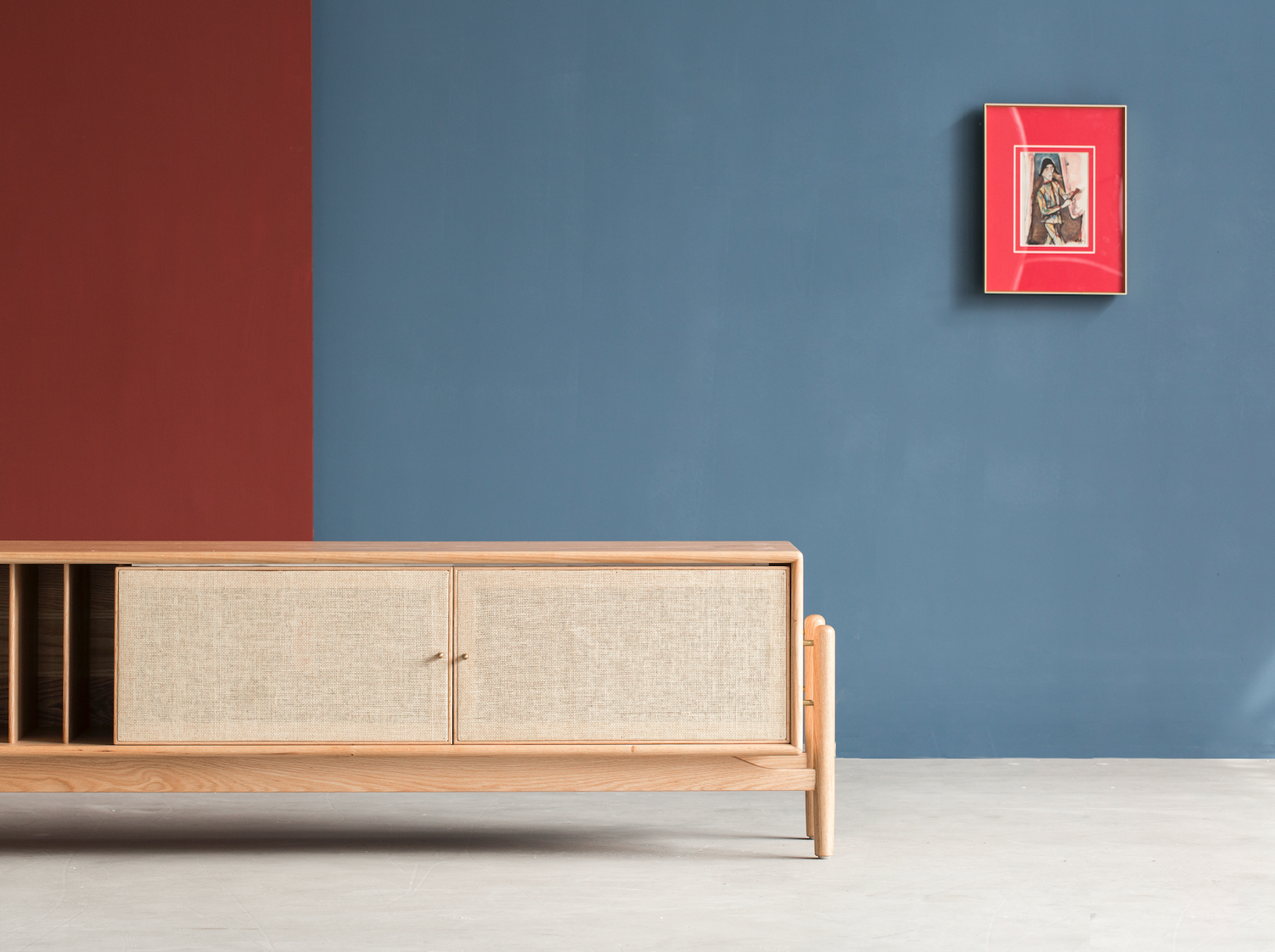 TV cabinet, paper rattan, solid wood，