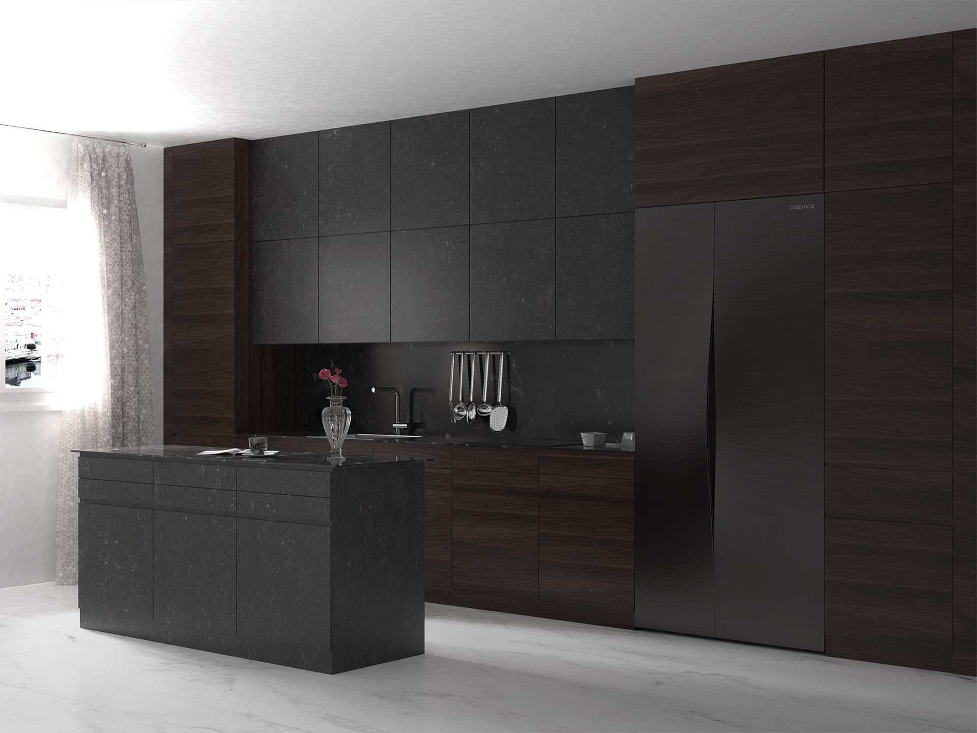 Crevice，window curtains，Refrigerator，