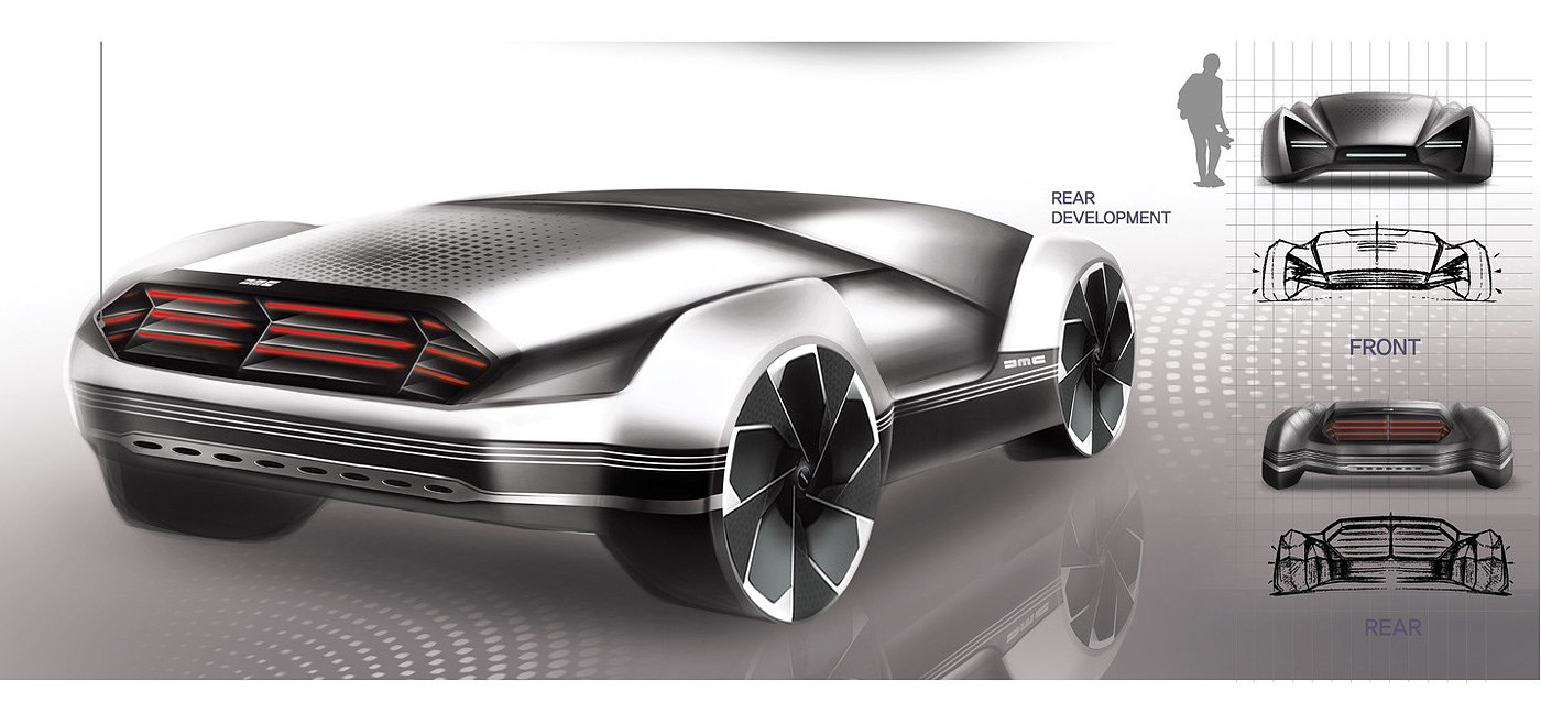 sketch，Automobile design，Delorean car，