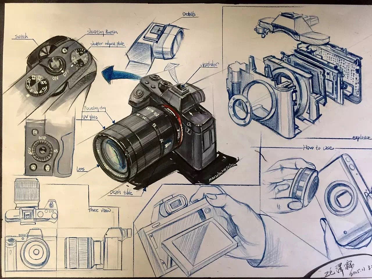 Hand drawn industrial design，