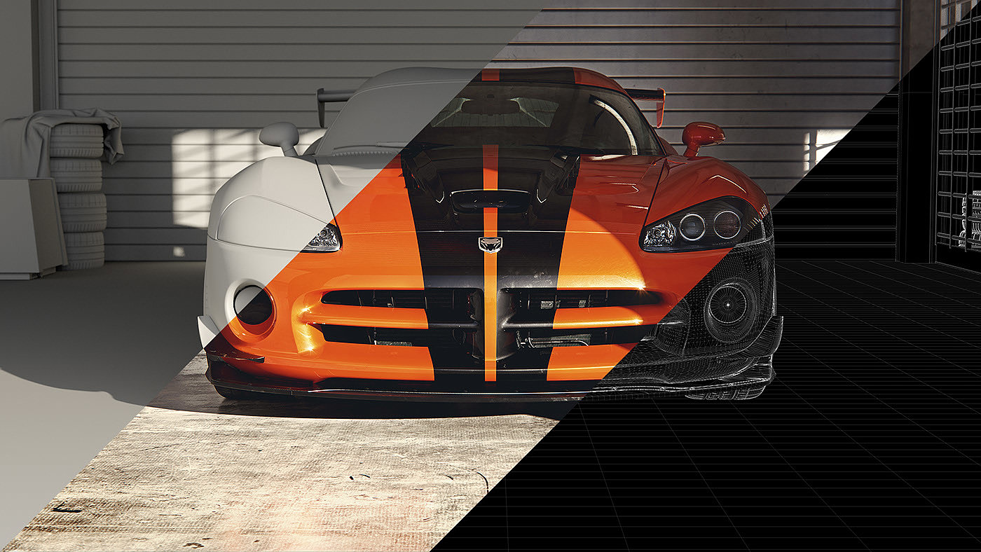 橙色，汽车，Bernd Montag，Dodge Viper，cgi，