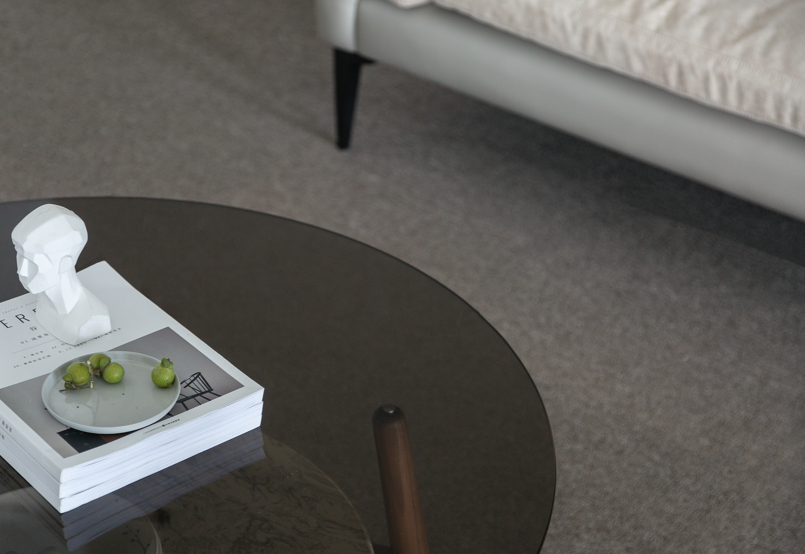 Tea table, glass, solid wood, artificial stone，