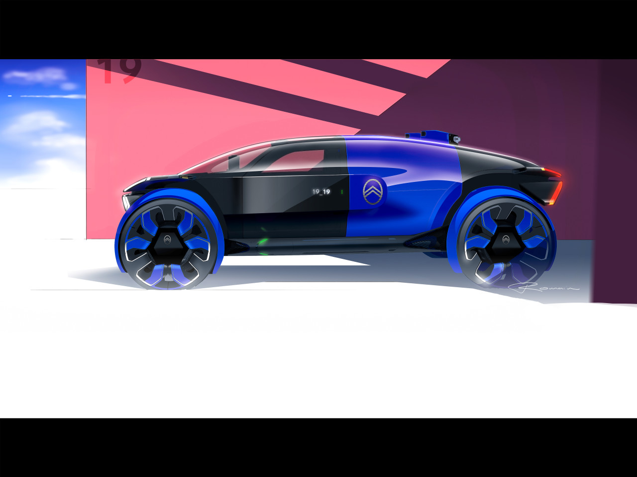 sketch，automobile，blue，Citroen，Electric vehicle，