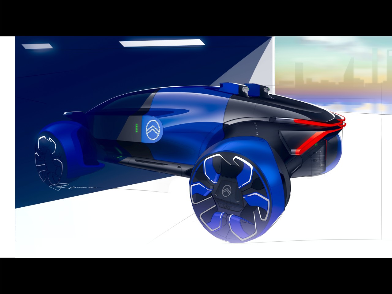 sketch，automobile，blue，Citroen，Electric vehicle，