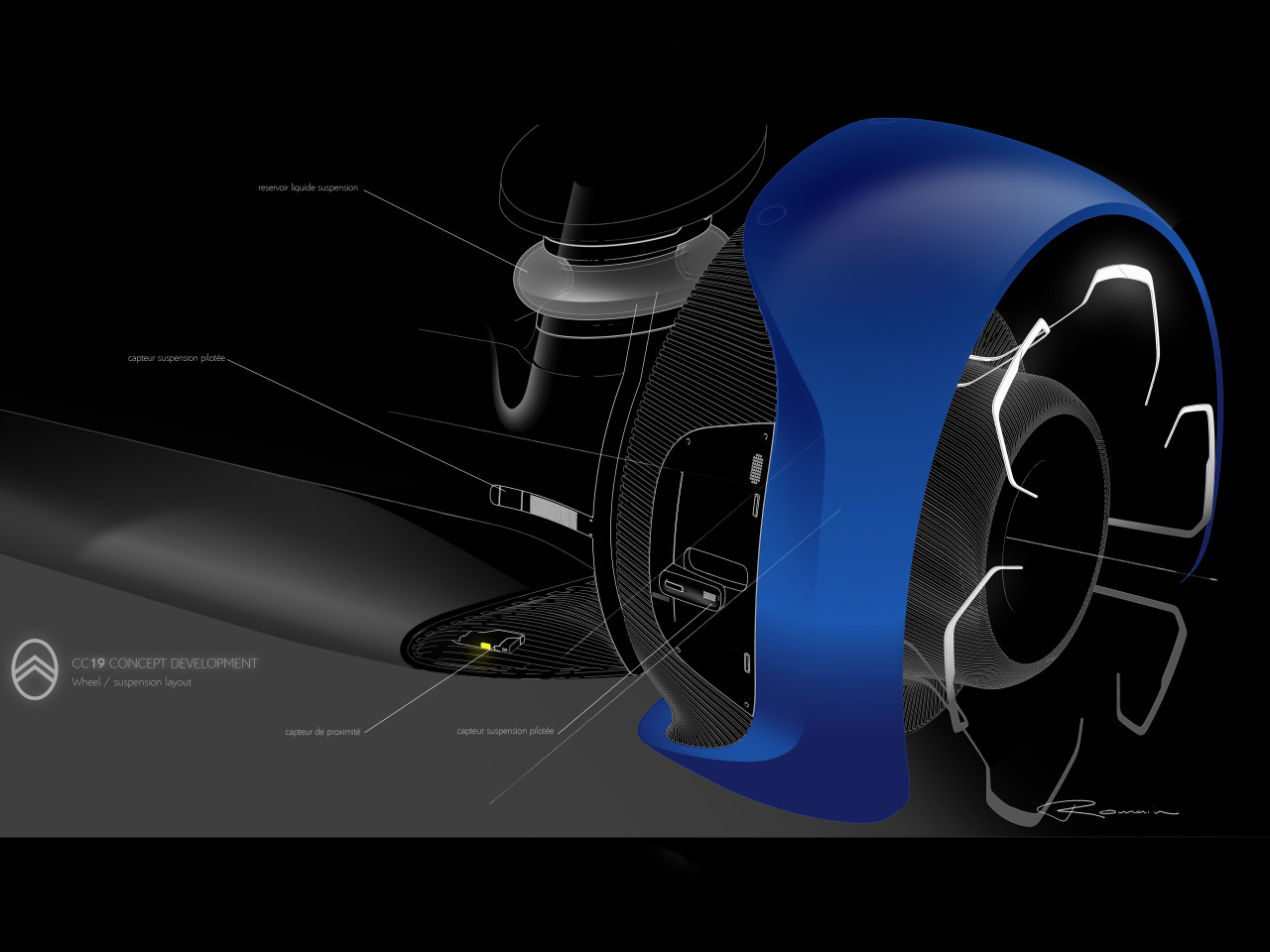 sketch，automobile，blue，Citroen，Electric vehicle，