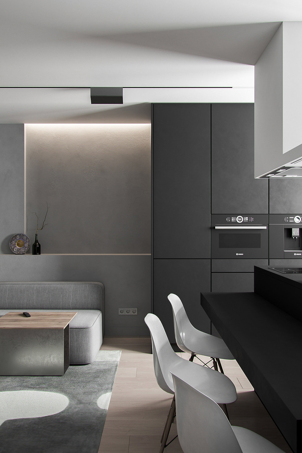 grey，Interior design，Minimal cave，
