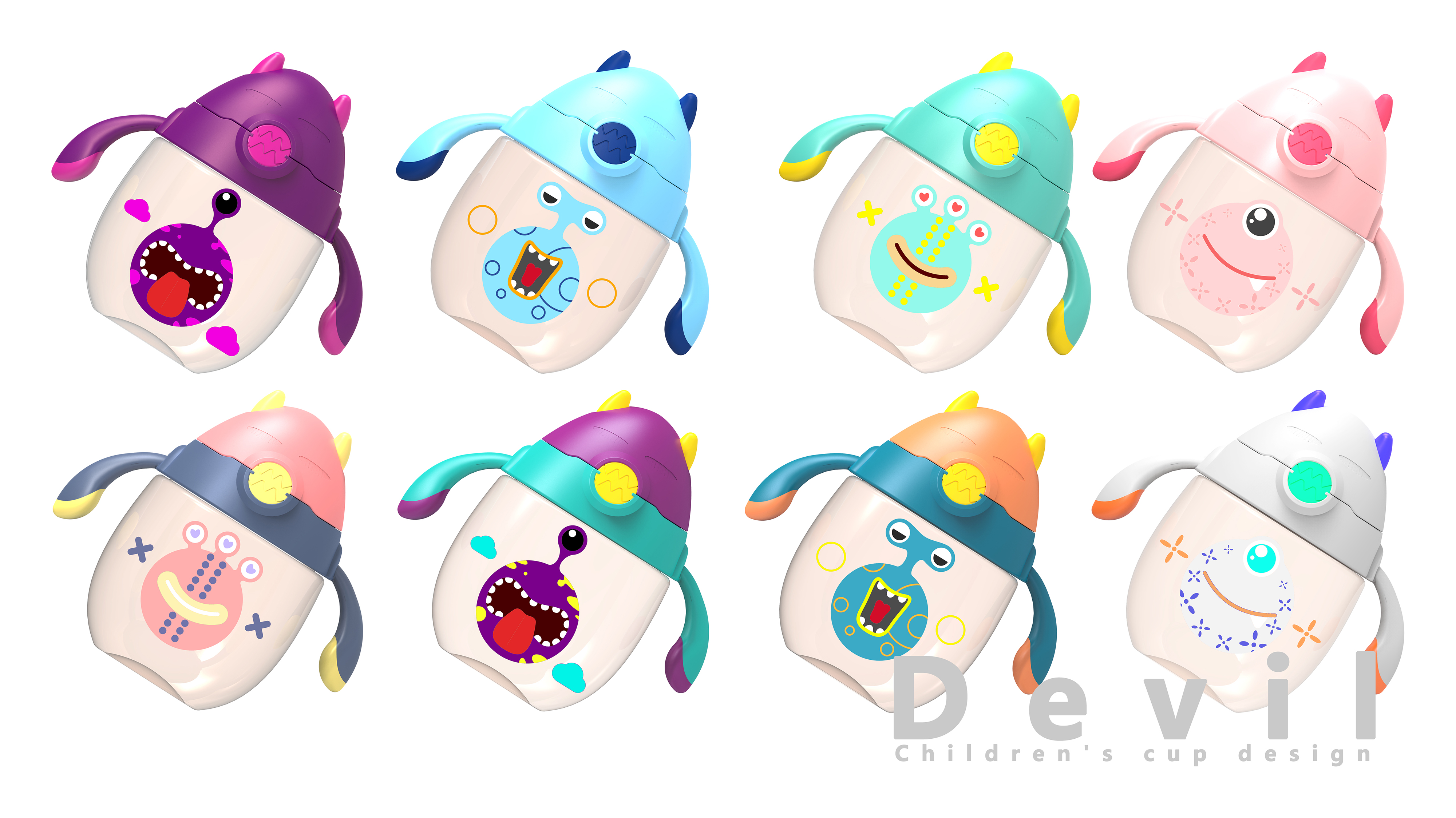 Monster water cup，Appearance design，Bouncing cover，Zhichuan，Children's water cup，Straw cup，